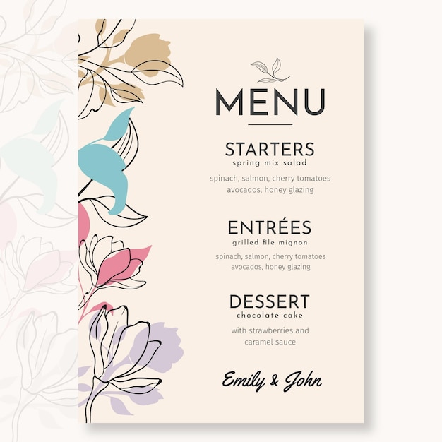 Vecteur gratuit menu de mariage minimal