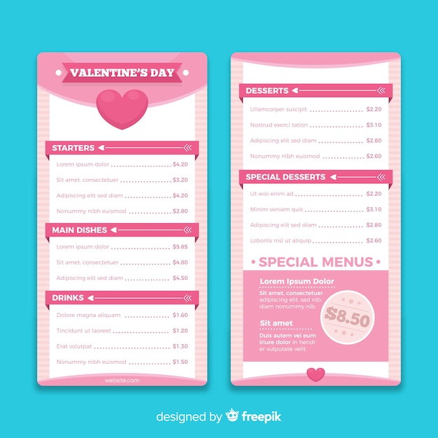 Menu De Modèle Simple Saint Valentin