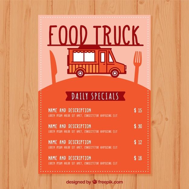 Menu Moderne De Camion Alimentaire Avec Un Design Plat