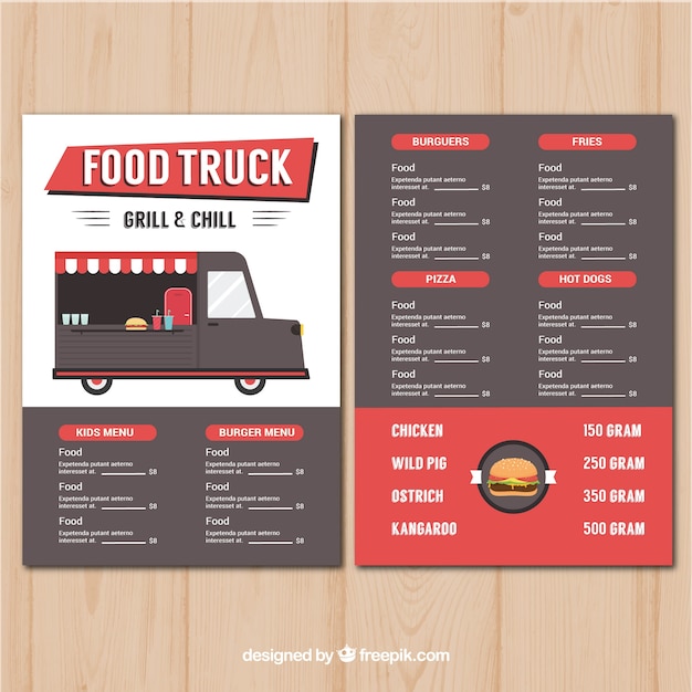 Menu Moderne De Camion Alimentaire à L'hamburger