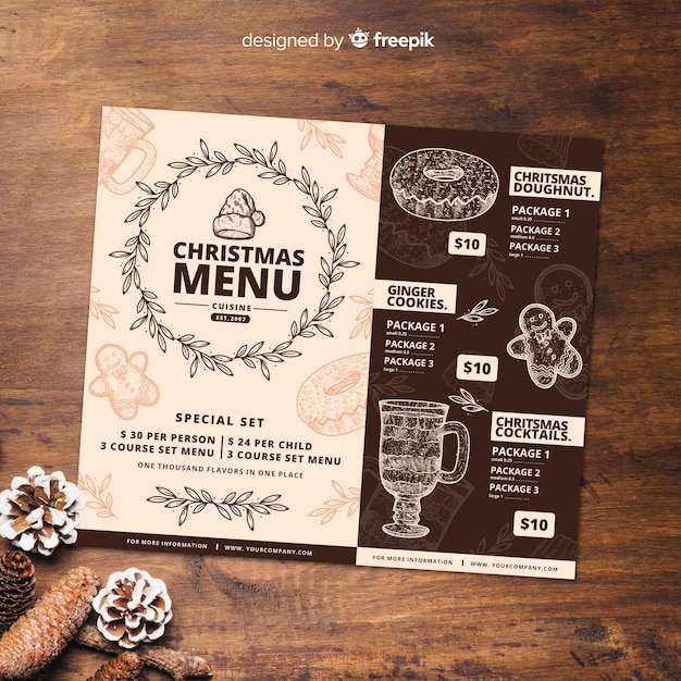 Vecteur gratuit menu de noël dessiné à la main