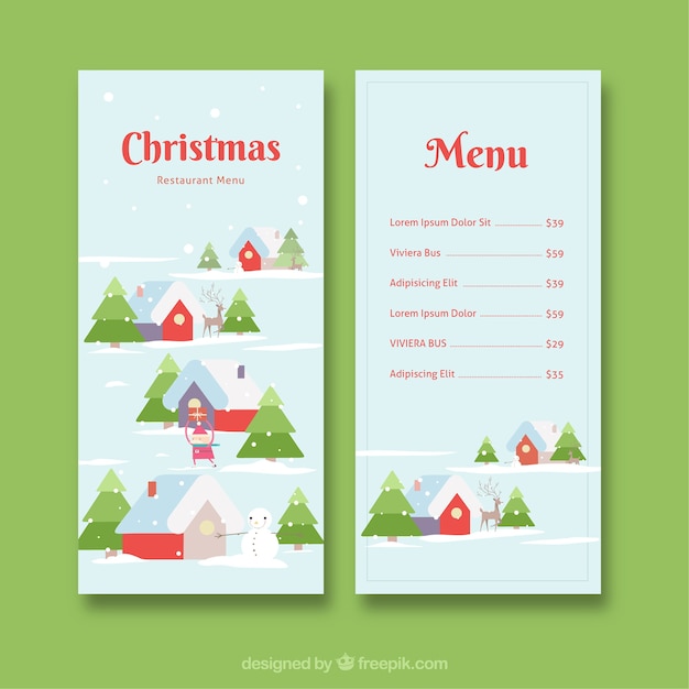 Menu De Noël Avec Des Maisons Enneigées