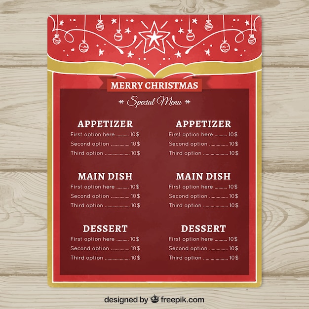 Vecteur gratuit menu de noël vintage avec des croquis