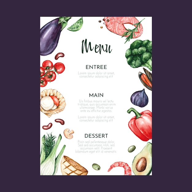 Vecteur gratuit menu de nourriture délicieuse à l'aquarelle