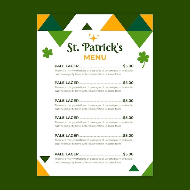 Menu Plat De La Saint-patrick