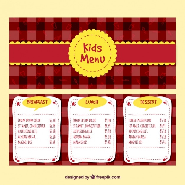 Menu Pour Les Enfants Avec Des Détails Jaunes