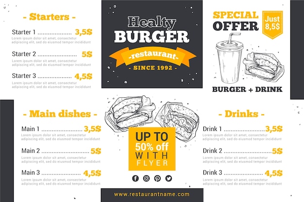 Vecteur gratuit menu de restaurant numérique
