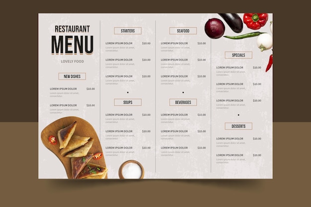 Vecteur gratuit menu de restaurant plat délicieux avec photo