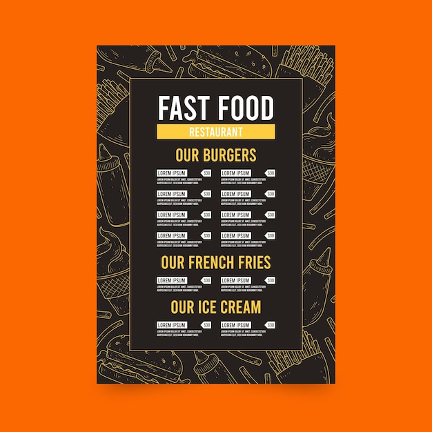 Menu de restaurant de vente de hamburgers