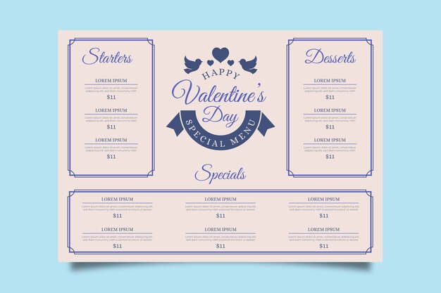 Vecteur gratuit menu rétro de la saint-valentin