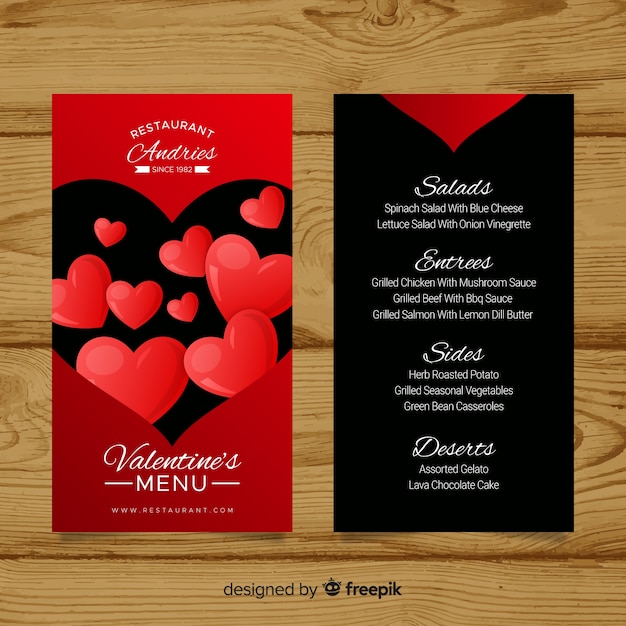 Vecteur gratuit menu saint valentin coeurs flottants