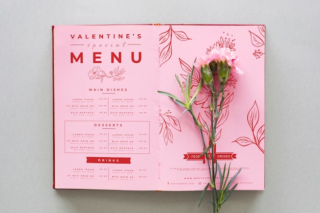 Vecteur gratuit menu saint valentin avec fleurs d'oeillets