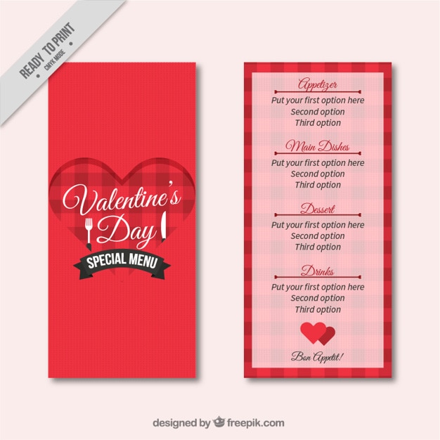 Vecteur gratuit menu spécial valentine jour dans le style vintage