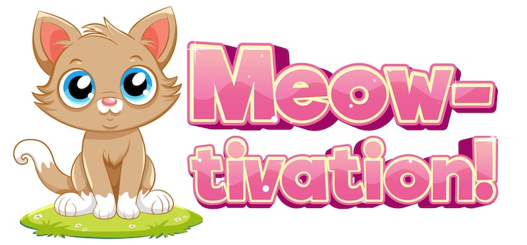 Vecteur gratuit meowtivation une drôle de photo de dessin animé d'un mignon animal