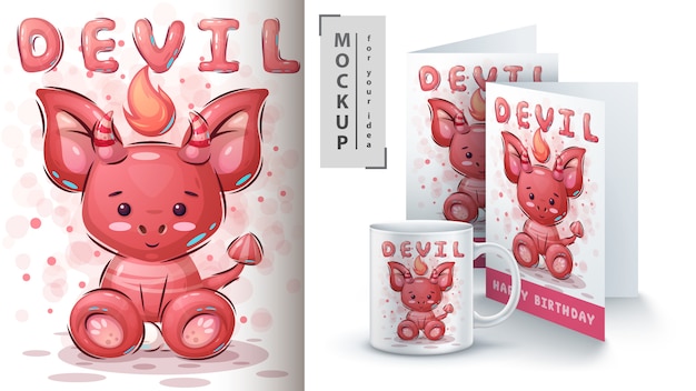 Vecteur gratuit merchandising mignon diable en peluche