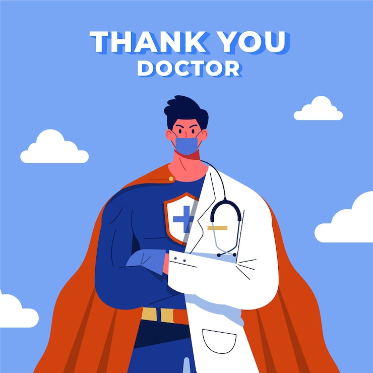 Vecteur gratuit merci docteur super-héros concept