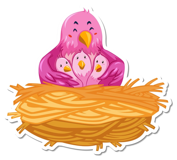 Vecteur gratuit mère et bébés oiseau dans le nid