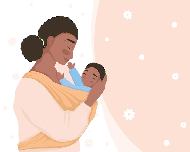 mère soulevant la carte de personnages de bébé