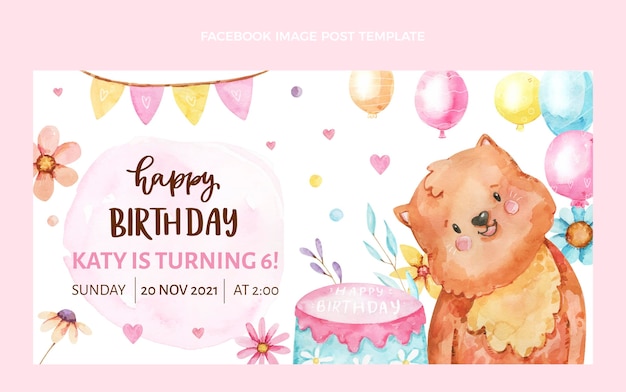 Message facebook d'anniversaire dessiné à la main à l'aquarelle