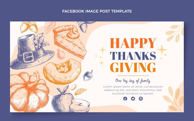 Vecteur gratuit message facebook de thanksgiving design plat dessiné à la main