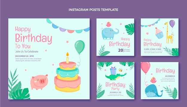 Vecteur gratuit message instagram d'anniversaire enfantin dessiné à la main