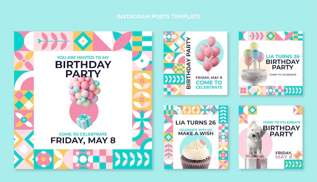 Vecteur gratuit message instagram d'anniversaire en mosaïque plate