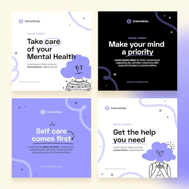Vecteur gratuit message instagram sur la santé mentale dessiné à la main