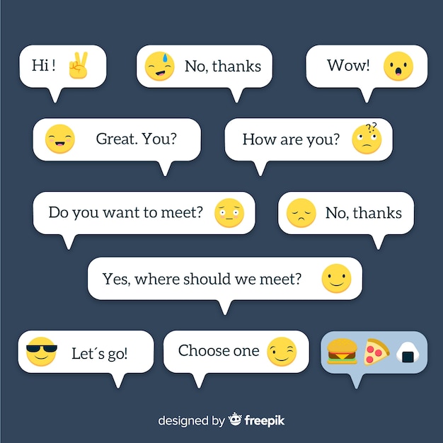 Vecteur gratuit messages de design plat avec collection emojis