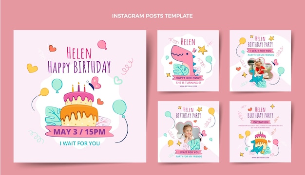 Messages instagram d'anniversaire enfantins dessinés à la main