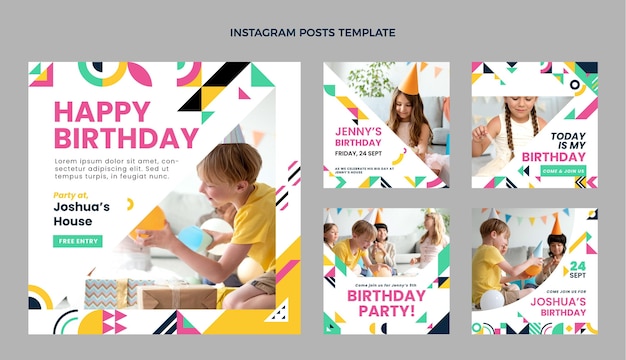 Vecteur gratuit messages instagram d'anniversaire de mosaïque de conception plate