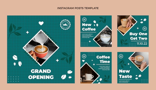 Vecteur gratuit messages instagram de café au design plat minimalistes