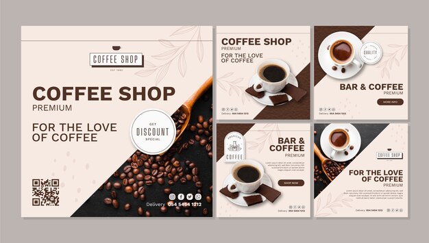 Vecteur gratuit messages instagram de café minimalistes au design plat