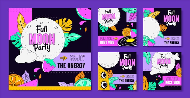 Vecteur gratuit des messages instagram dessinés à la main pour une fête de pleine lune