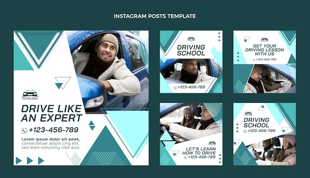 Vecteur gratuit messages instagram d'école de conduite design plat