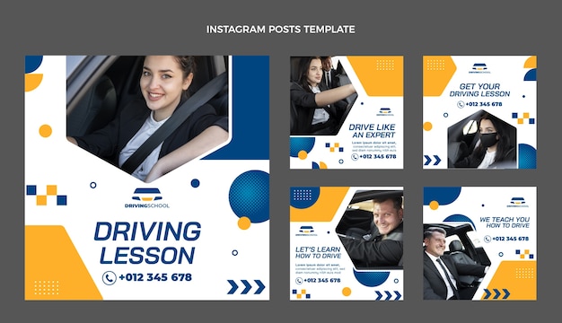 Vecteur gratuit messages instagram d'école de conduite design plat