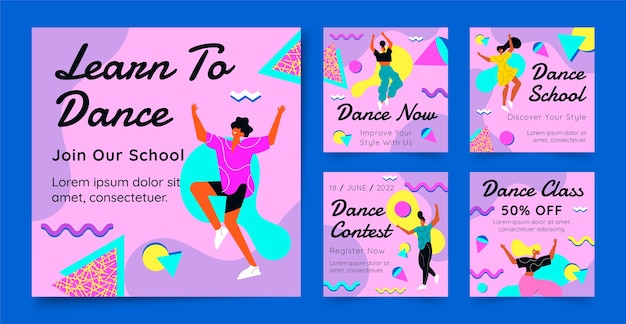 Vecteur gratuit messages instagram de l'école de danse dessinés à la main