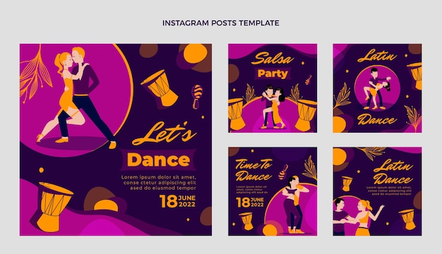 Vecteur gratuit messages instagram de fête de danse latine dessinés à la main