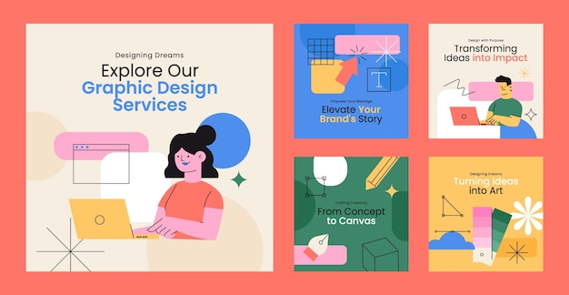 Messages instagram de graphiste design plat