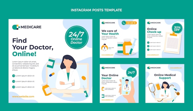 Messages instagram médicaux au design plat