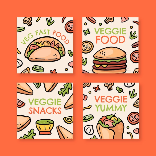 Vecteur gratuit messages instagram de nourriture végétarienne dessinés à la main