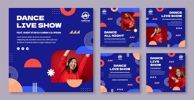 Vecteur gratuit messages instagram de spectacle de danse au design plat