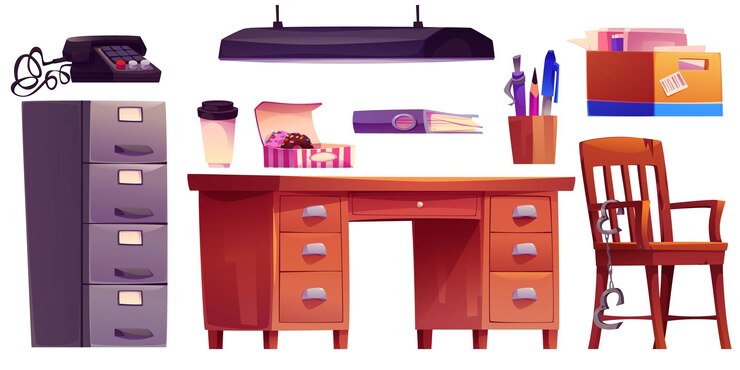 Vecteur gratuit meubles de bureau de détective sur fond blanc
