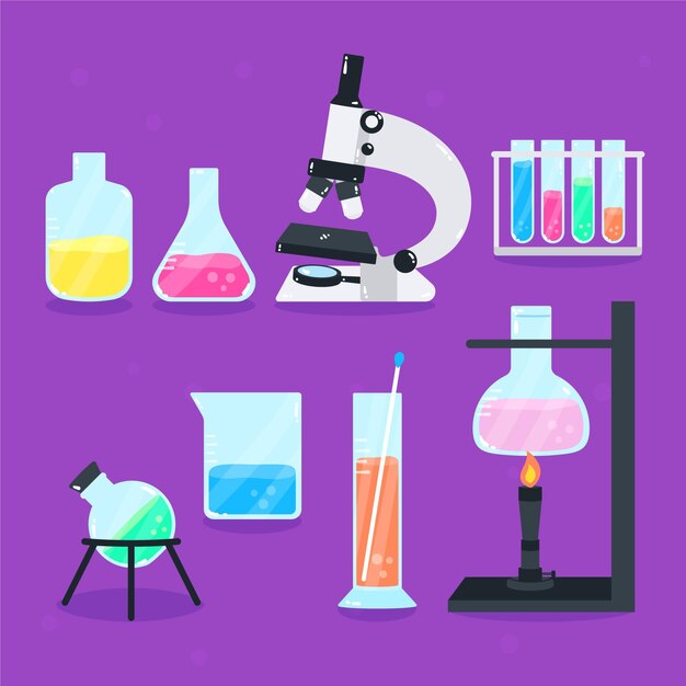 Microscope et flacons de laboratoire scientifique