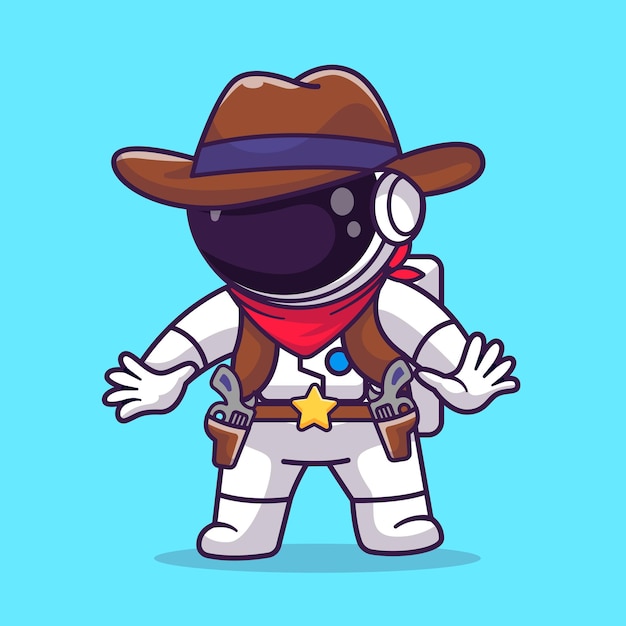 Mignon Astronaute Cowboy Dessin Animé Vecteur Icône Illustration Science Technologie Icône Concept Isolé