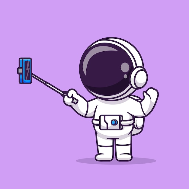 Vecteur gratuit mignon, astronaute, selfie, à, téléphone, dessin animé, vecteur, icône, illustration, science, technologie, icône, isolé