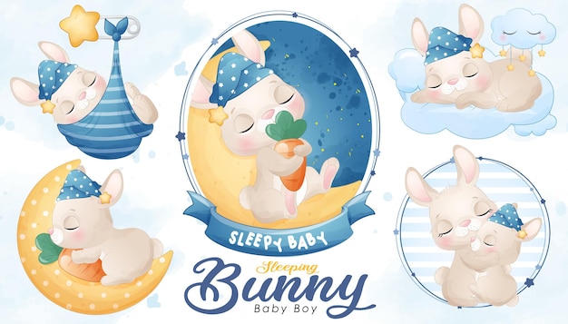 Mignon Bebe Lapin Endormi Avec Aquarelle Vecteur Premium Mignon Bebe Lapin Endormi Avec Aquarelle Vecteur Premium