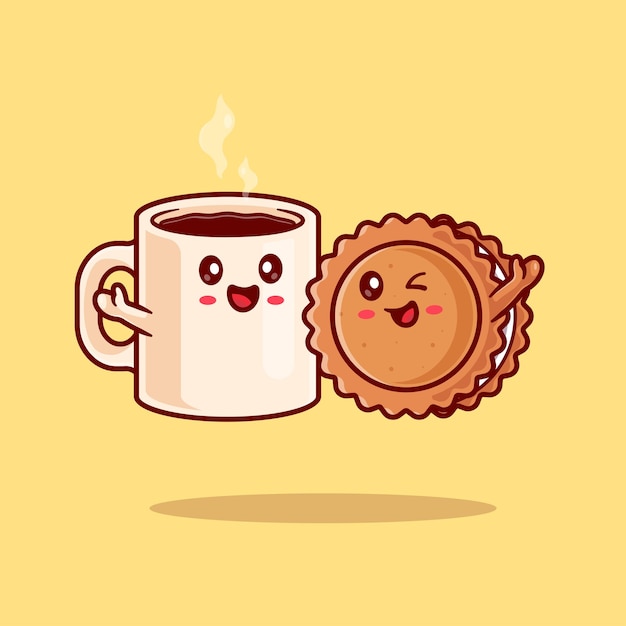 Vecteur gratuit mignon café biscuit couple dessin animé vecteur icône illustration boisson nourriture icône concept isolé plat