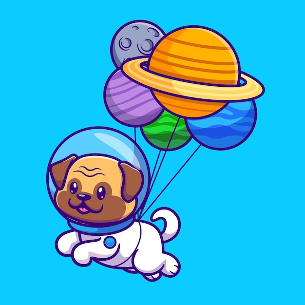 Mignon Carlin Chien Astronaute Flottant Avec Planète Ballon Dessin Animé Vecteur Icône Illustration Science Animale