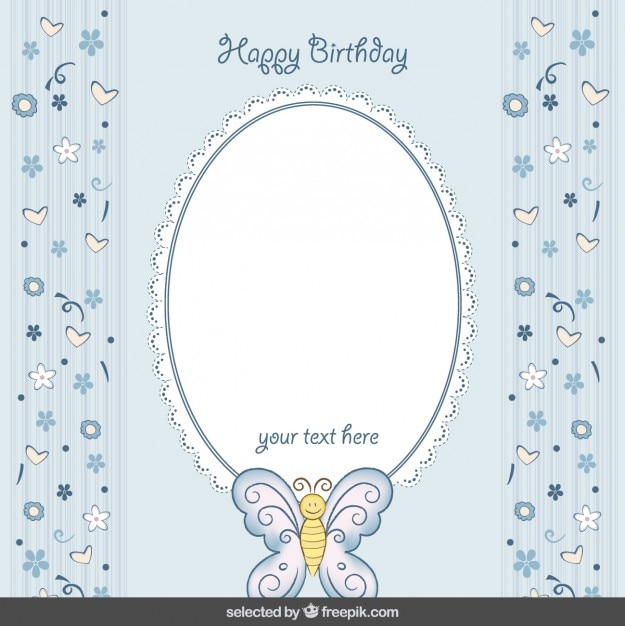 Vecteur gratuit mignon carte d'anniversaire bleu avec papillon