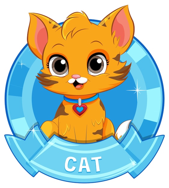 Vecteur gratuit le mignon chat de dessin animé en badge bleu